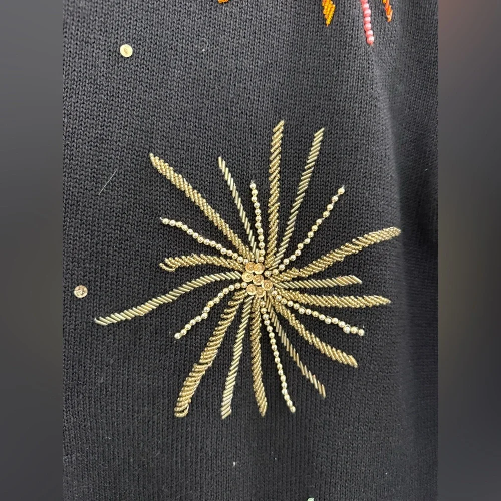 VTG Victoria Harbour black knit sweater w/ beaded fireworks - Picture 8 of 16